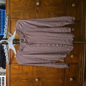 NWOT Torrid brown button up blouse with silver stripes. Women's sz 0